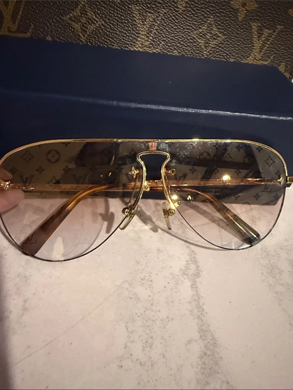Louis Vuitton Gold Frame Sunglasses with Brown Gradient monogram logo Lenses